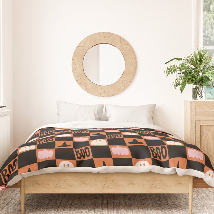 Halloween Checkered Print in Orange Duvet Cover Gallery Image 3