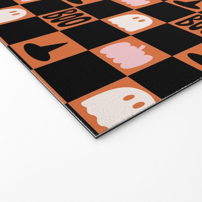Halloween Checkered Print in Orange Welcome Mat Gallery Image 2