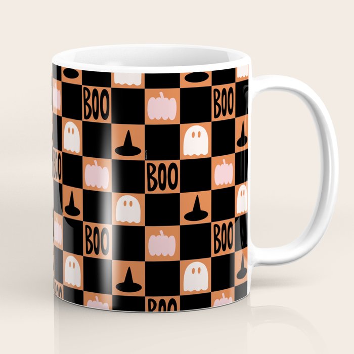 Halloween Checkered Print in Orange Coffee Mug Gallery Image 1