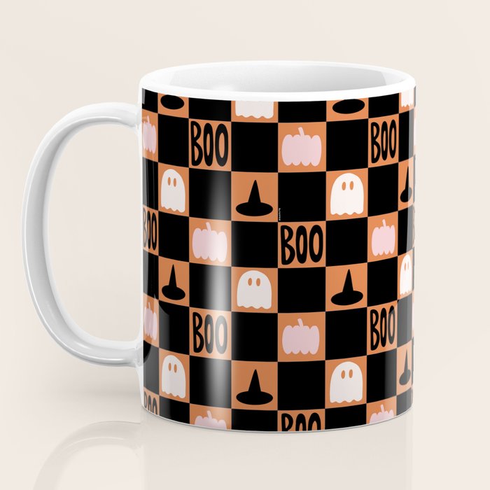 Halloween Checkered Print in Orange Coffee Mug Gallery Image 3