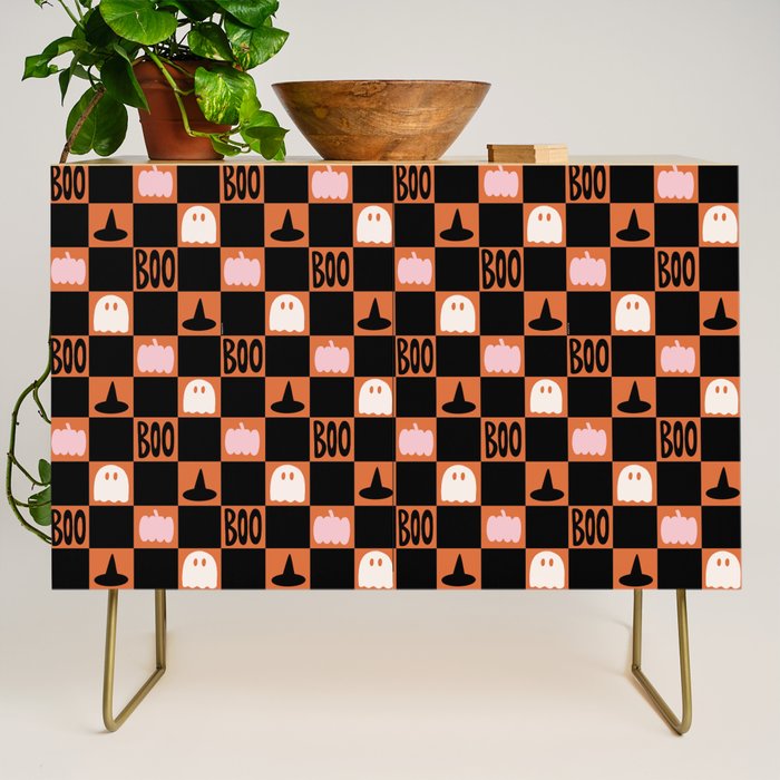 Halloween Checkered Print in Orange Credenza Gallery Image 1