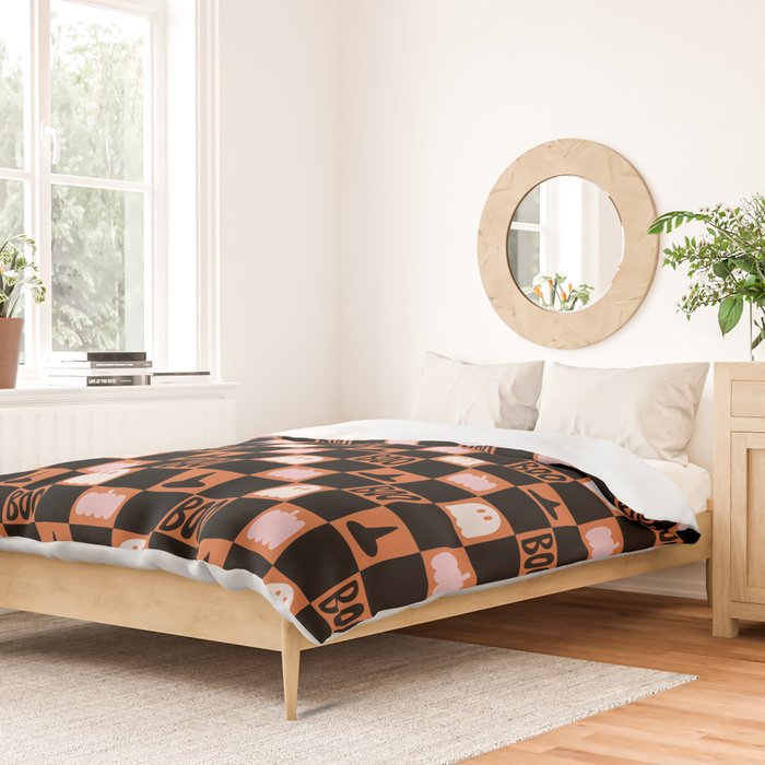 Halloween Checkered Print in Orange Duvet Cover Gallery Image 2