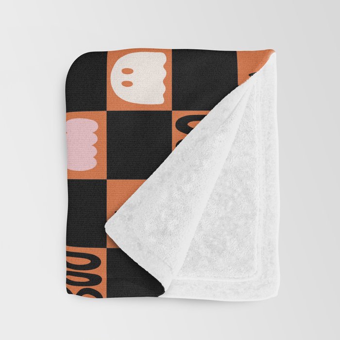 Halloween Checkered Print in Orange Throw Blanket Gallery Image 3