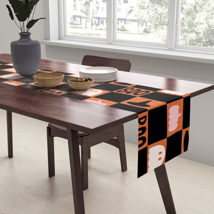 Halloween Checkered Print in Orange Table Runner Gallery Image 2
