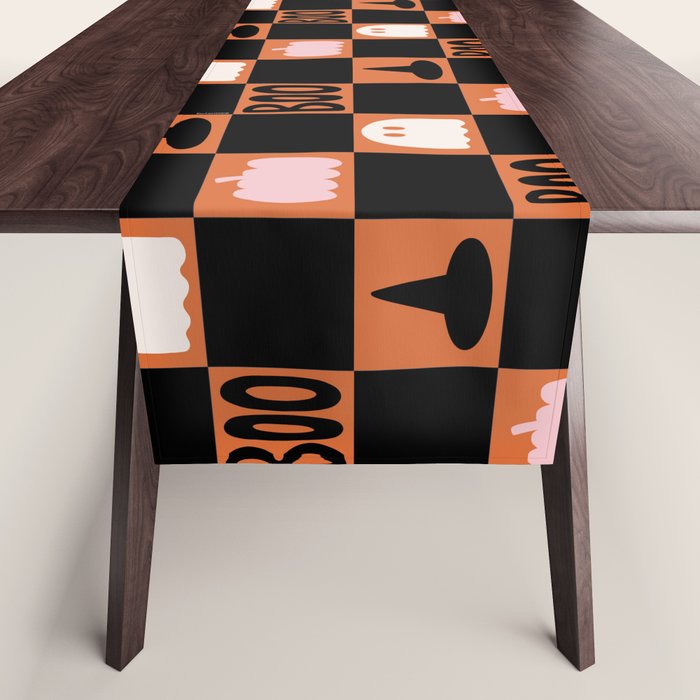 Halloween Checkered Print in Orange Table Runner Gallery Image 1