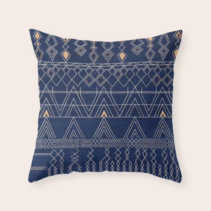 Blue Indigo Jeans Color, Bohemian Oriental Traditional Moroccan Fabric Style Throw Pillow Gallery Image 6