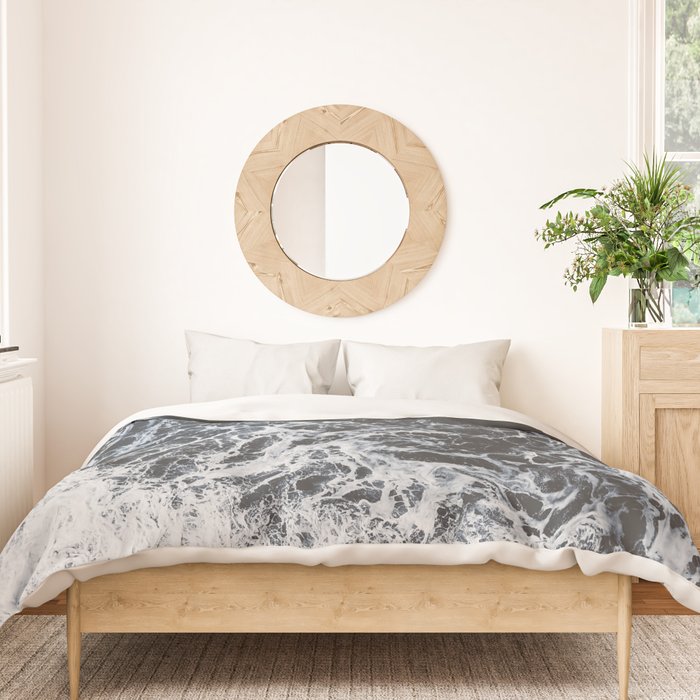 Aerial Ocean - Black and White Sea - Crashing Waves - Travel photography Duvet Cover Gallery Image 3