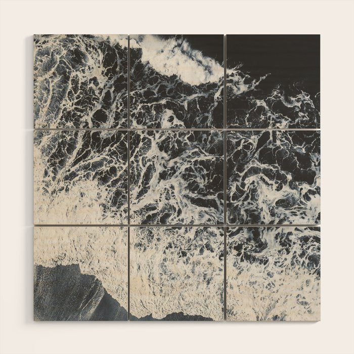 Aerial Ocean - Black and White Sea - Crashing Waves - Travel photography Wood Wall Art Gallery Image 1
