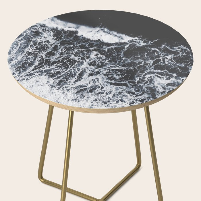 Aerial Ocean - Black and White Sea - Crashing Waves - Travel photography Side Table Gallery Image 2