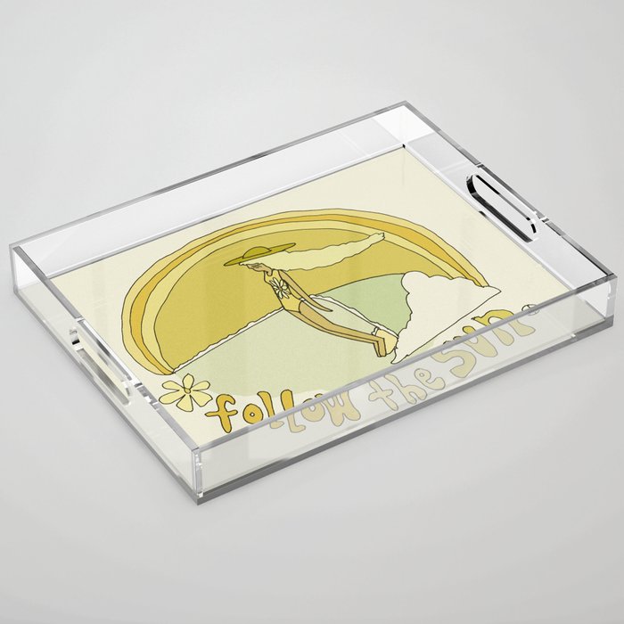 follow the sun lady slide // retro surf art by surfy birdy Acrylic Tray Gallery Image 1
