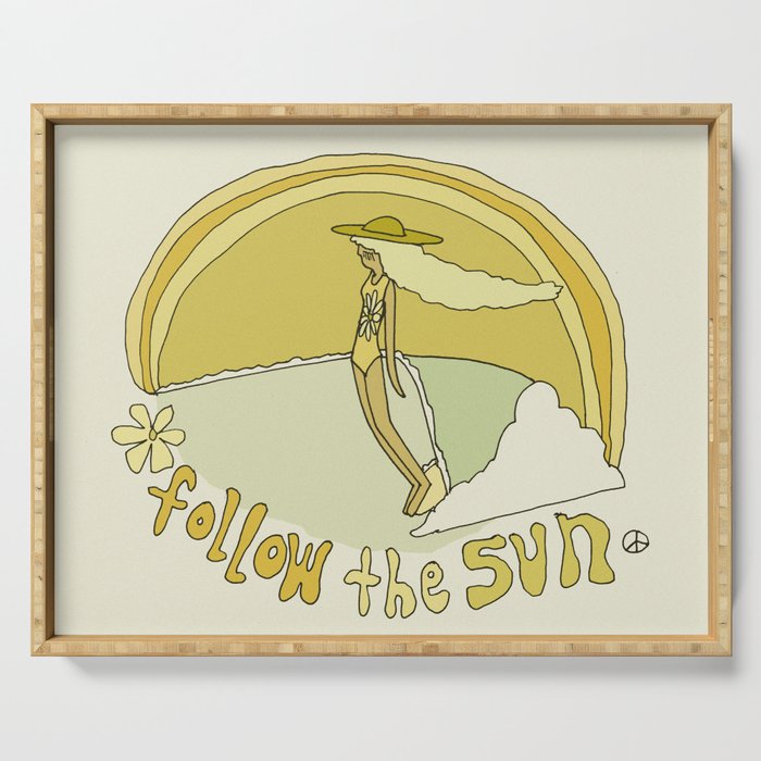 follow the sun lady slide // retro surf art by surfy birdy Serving Tray Gallery Image 1