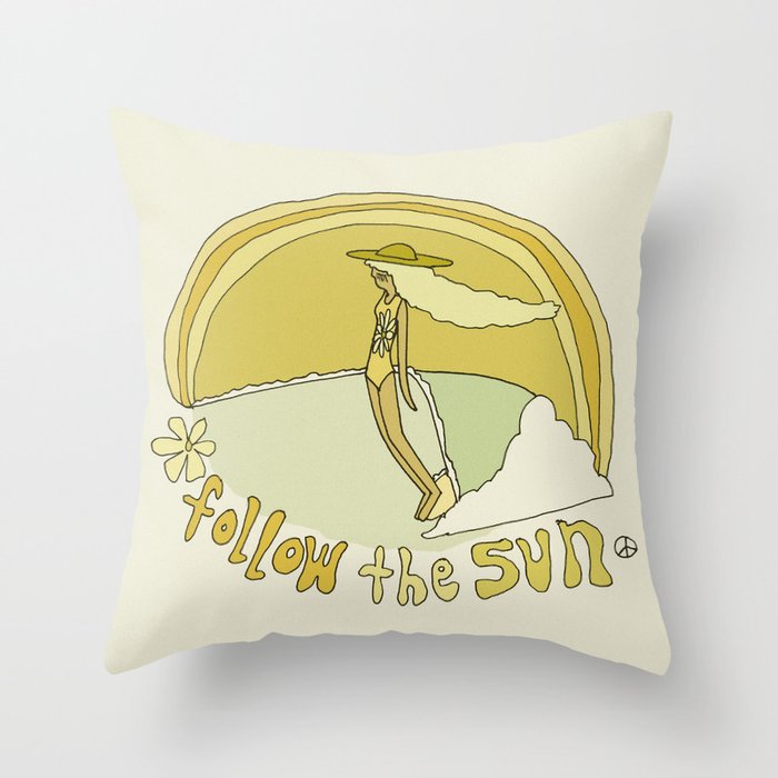 follow the sun lady slide // retro surf art by surfy birdy Throw Pillow Gallery Image 1
