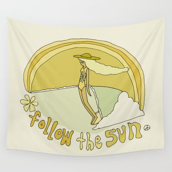 follow the sun lady slide // retro surf art by surfy birdy Wall Tapestry Gallery Image 1