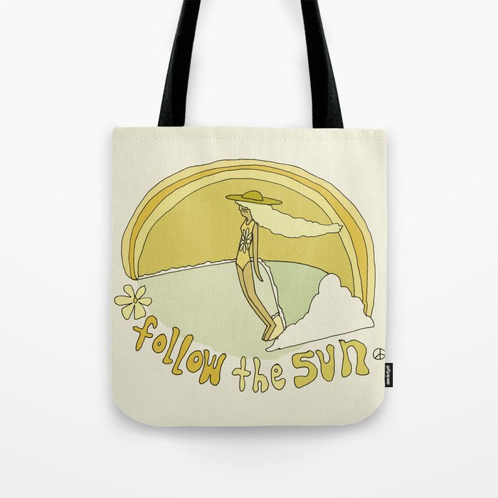 follow the sun lady slide // retro surf art by surfy birdy Tote Bag Gallery Image 1
