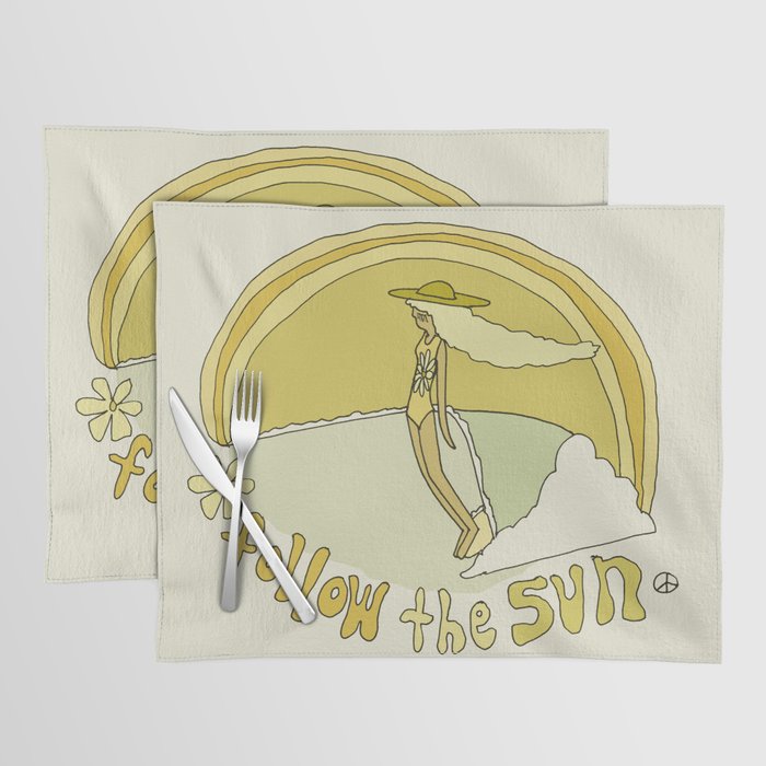follow the sun lady slide // retro surf art by surfy birdy Placemat Gallery Image 1