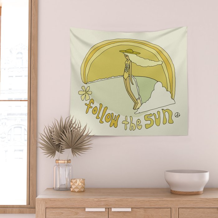 follow the sun lady slide // retro surf art by surfy birdy Wall Tapestry Gallery Image 2