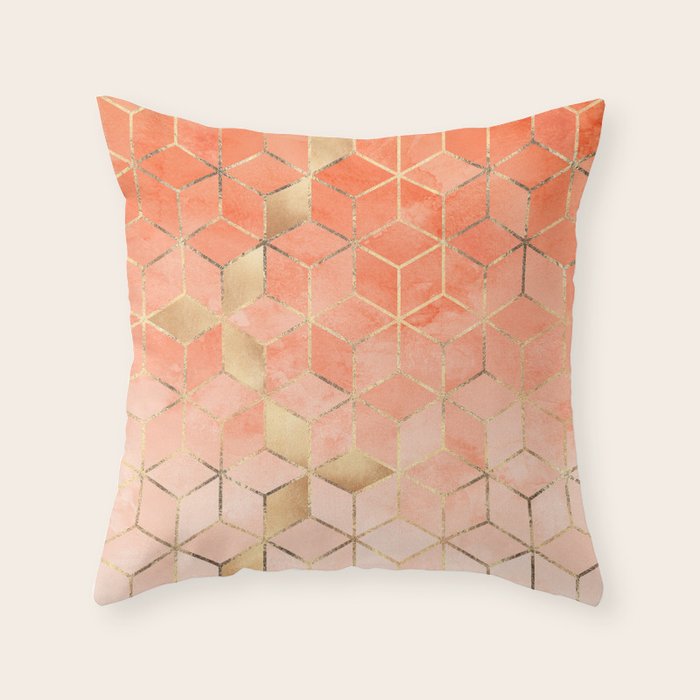 Soft Peach Gradient Cubes Throw Pillow Gallery Image 1
