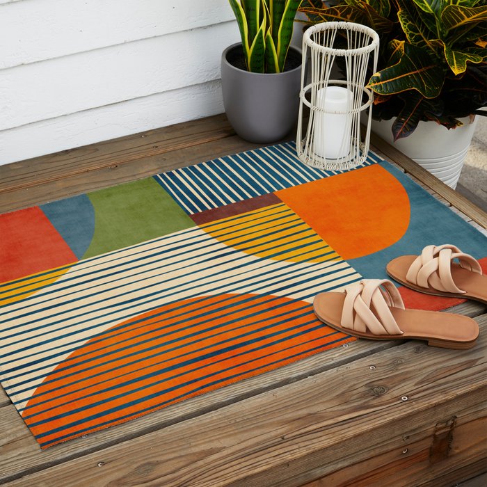 Modern Bold Abstract Art Colorful Geometric  Outdoor Rug Gallery Image 2