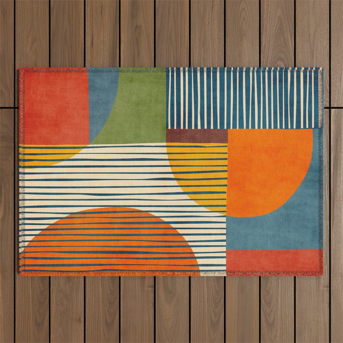Modern Bold Abstract Art Colorful Geometric  Outdoor Rug Gallery Image 1