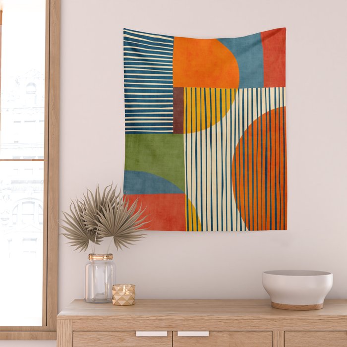 Modern Bold Abstract Art Colorful Geometric  Wall Tapestry Gallery Image 2