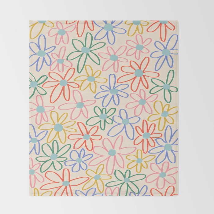 Joyful Flower Lines - rainbow Throw Blanket Gallery Image 2