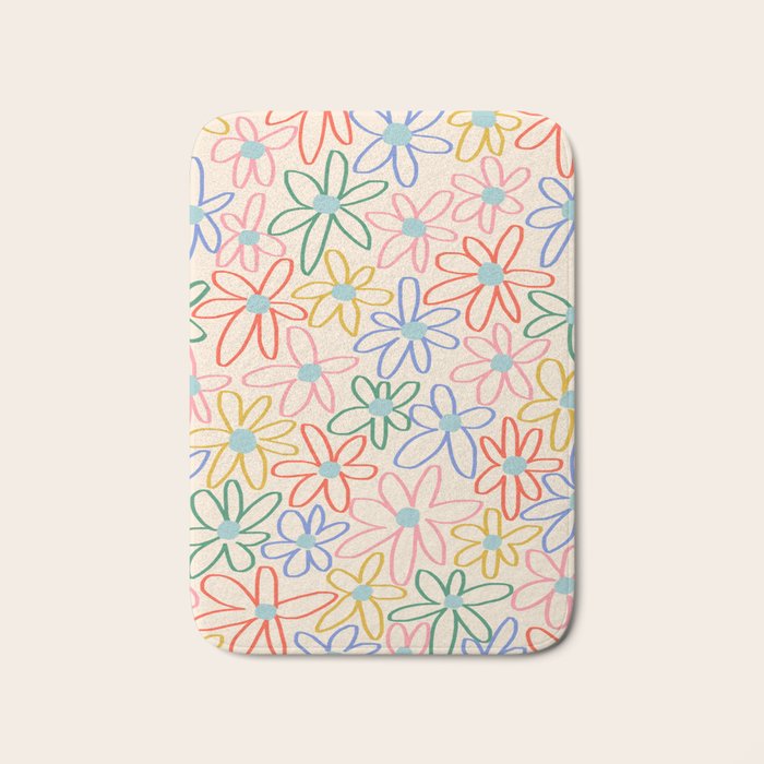 Joyful Flower Lines - rainbow Bath Mat Gallery Image 1