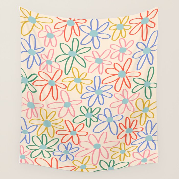Joyful Flower Lines - rainbow Wall Tapestry Gallery Image 4