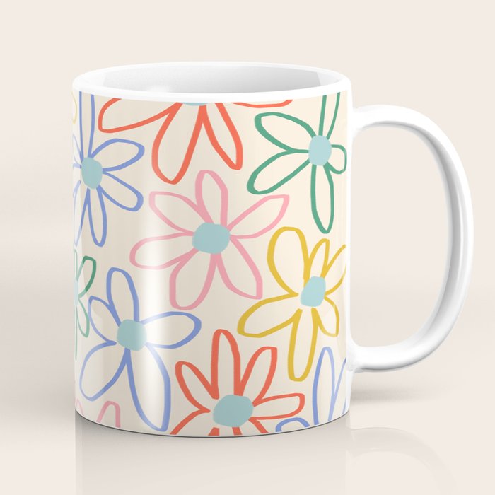 Joyful Flower Lines - rainbow Coffee Mug Gallery Image 1