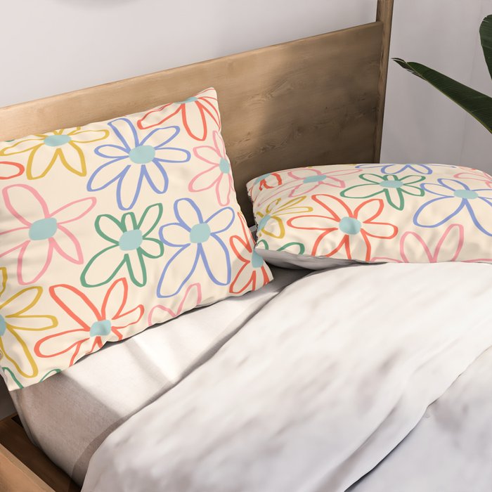 Joyful Flower Lines - rainbow Pillow Sham Gallery Image 2