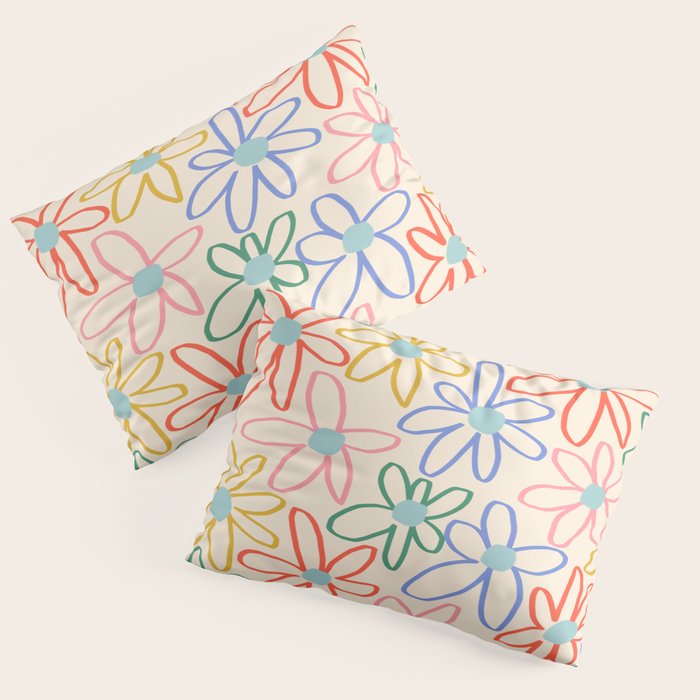 Joyful Flower Lines - rainbow Pillow Sham Gallery Image 1