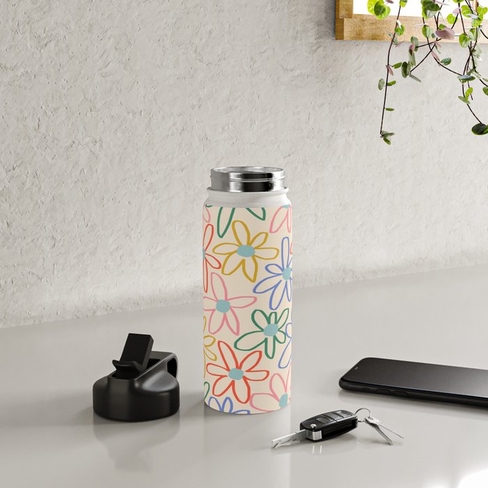 Joyful Flower Lines - rainbow Water Bottle Gallery Image 4