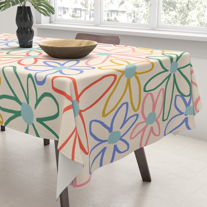 Joyful Flower Lines - rainbow Tablecloth Gallery Image 3