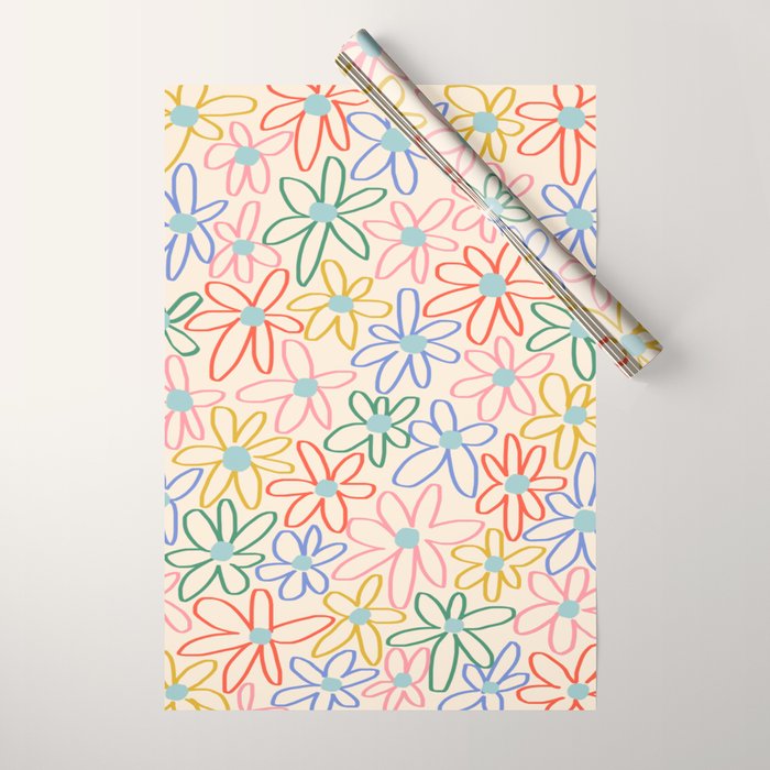 Joyful Flower Lines - rainbow Wrapping Paper Gallery Image 1
