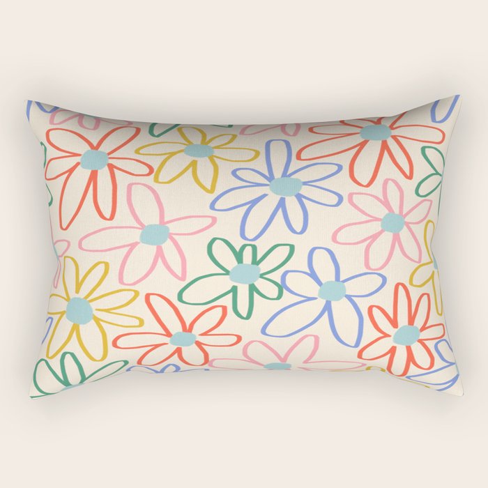 Joyful Flower Lines - rainbow Rectangular Pillow Gallery Image 1