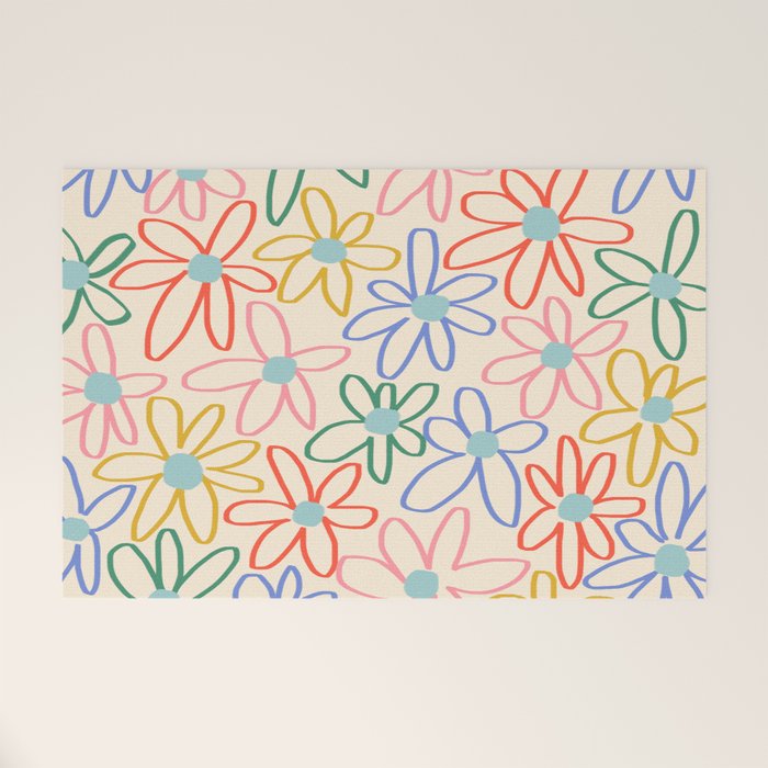 Joyful Flower Lines - rainbow Welcome Mat Gallery Image 1