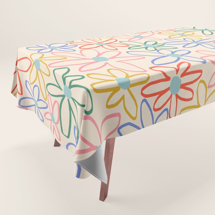 Joyful Flower Lines - rainbow Tablecloth Gallery Image 1