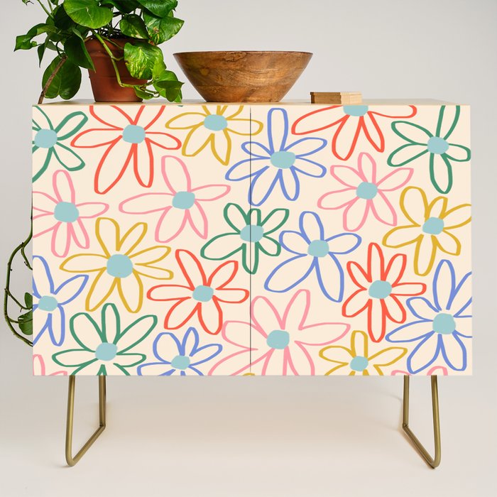 Joyful Flower Lines - rainbow Credenza Gallery Image 1