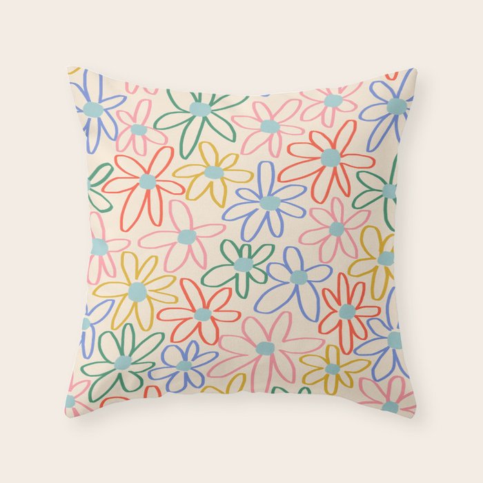 Joyful Flower Lines - rainbow Throw Pillow Gallery Image 6