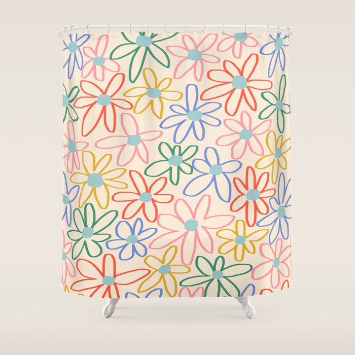 Joyful Flower Lines - rainbow Shower Curtain Gallery Image 1