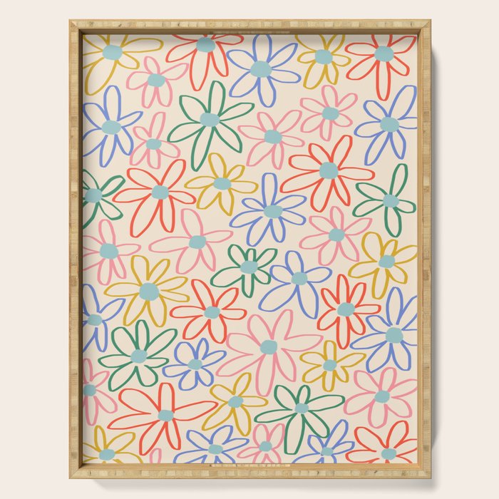 Joyful Flower Lines - rainbow Serving Tray Gallery Image 1