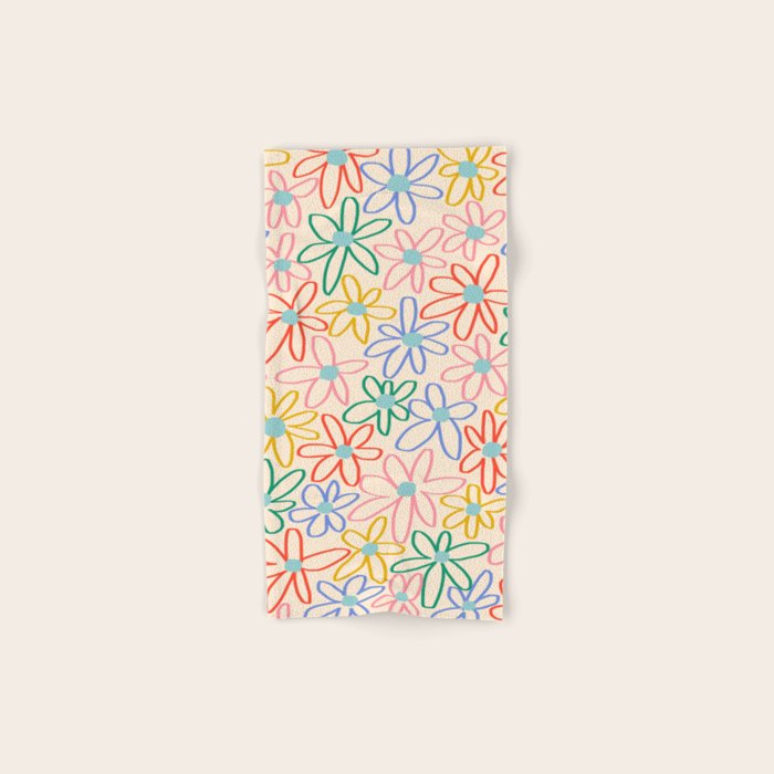 Joyful Flower Lines - rainbow Bath Towel Gallery Image 1