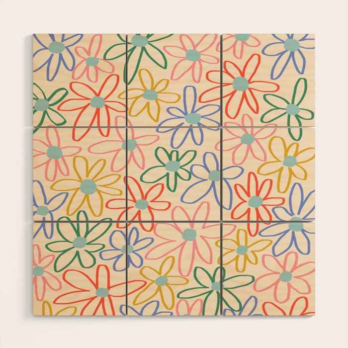 Joyful Flower Lines - rainbow Wood Wall Art Gallery Image 1