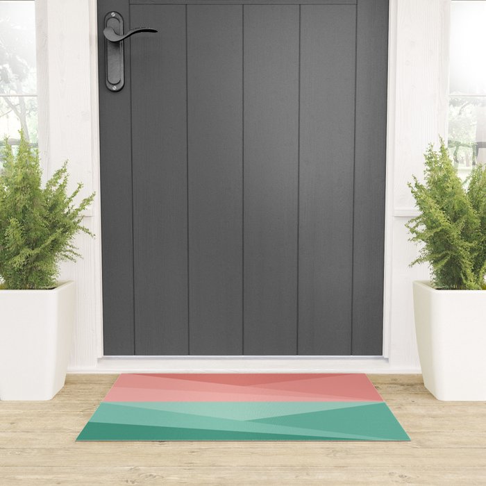 Geometric Triangles VII Pink and Green Welcome Mat Gallery Image 3