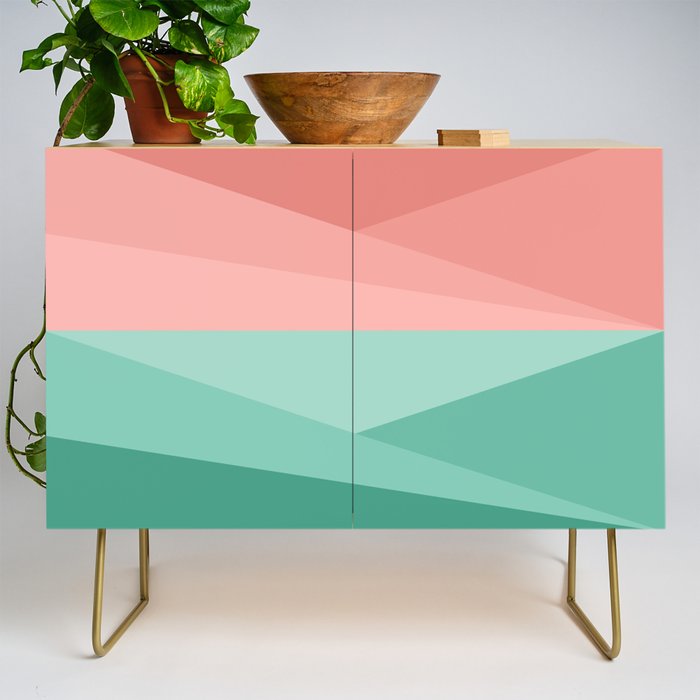 Geometric Triangles VII Pink and Green Credenza Gallery Image 1