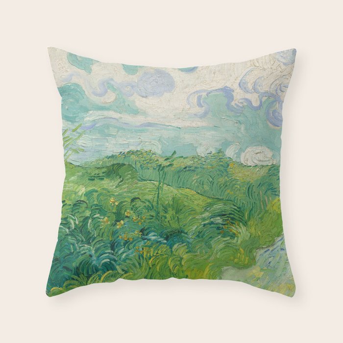 Green Wheat Fields, Auvers, 1890, Vincent van Gogh Throw Pillow Gallery Image 6