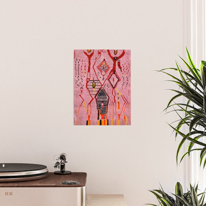 Traditional Pink Moroccan Rug Artwork Poster Gallery Image 2