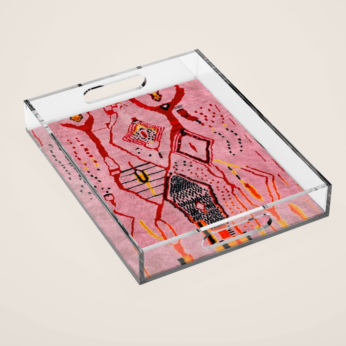 Traditional Pink Moroccan Rug Artwork Acrylic Tray Gallery Image 1