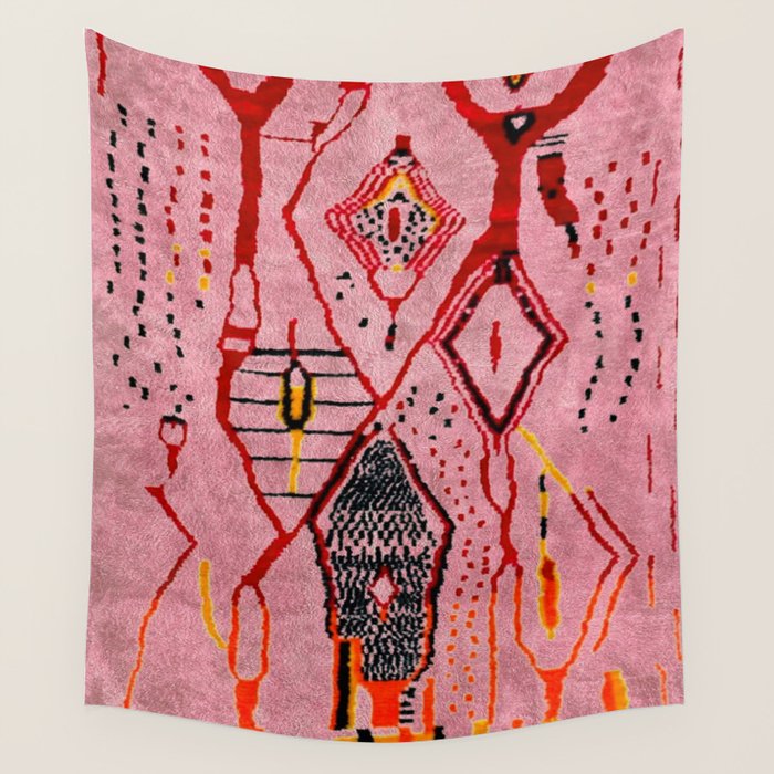 Traditional Pink Moroccan Rug Artwork Wall Tapestry Gallery Image 4