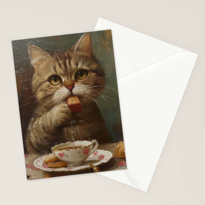Tea Time Cat V Stationery Card Gallery Image 2