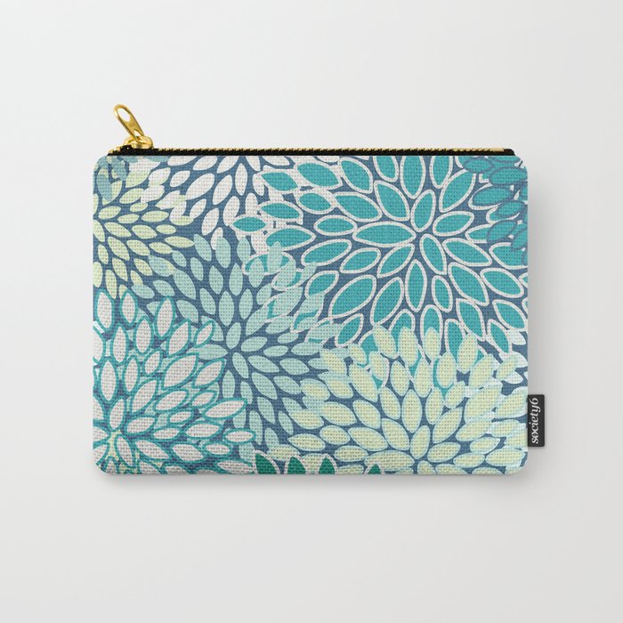 Christmas, Floral Prints, Teal, Blue and Green, Colour Prints Carry All Pouch Gallery Image 1